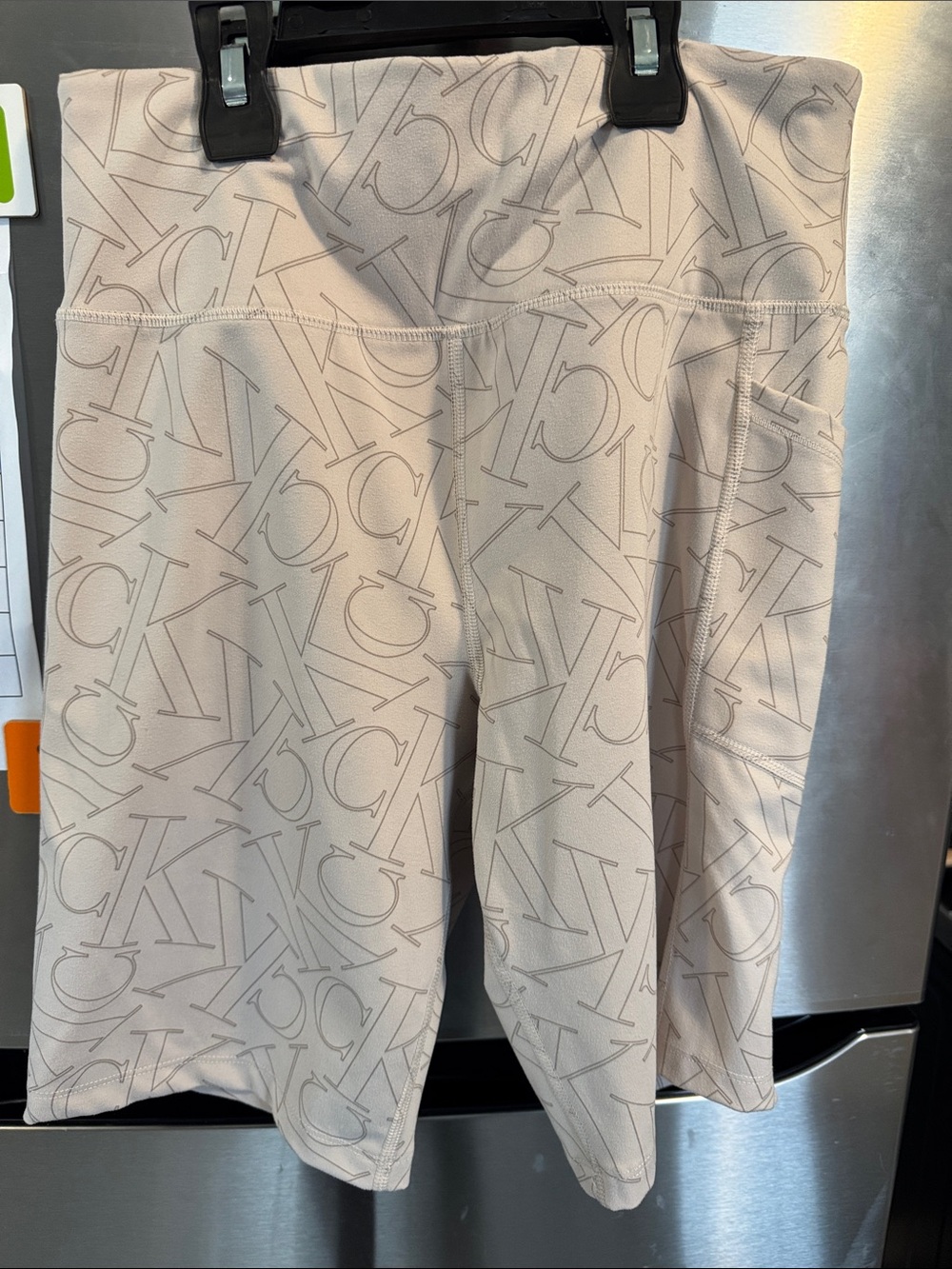 High-Waist Women's Bike Shorts in Light Beige with Subtle Logo Print